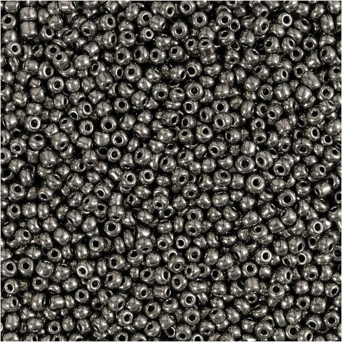 Cuentas de Semillas de Rocaille, dia 1,7 mm, medidas 15/0, medida agujero 0,5-0,8 mm, gris metalizado, 25 gr/ 1 paquete