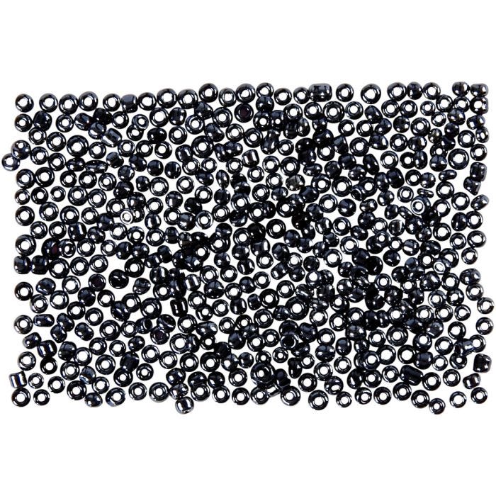 Cuentas de Semillas de Rocaille, dia 1,7 mm, medidas 15/0, medida agujero 0,5-0,8 mm, gris oscuro, 500 gr/ 1 bolsa