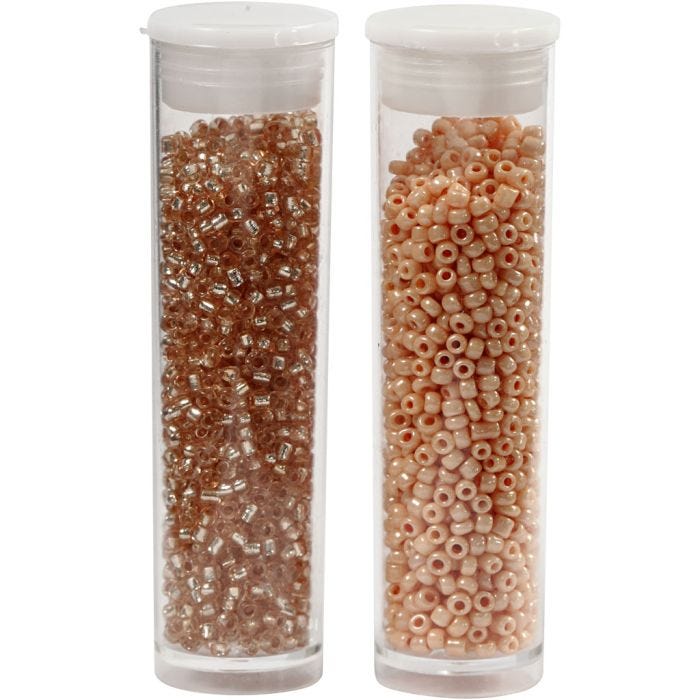 Cuentas de Semillas de Rocaille, dia 1,7 mm, medidas 15/0, medida agujero 0,5-0,8 mm, melocotón, melocotón claro, 2x7 gr/ 1 paquete
