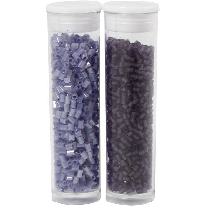 Rocalla cuenta 2 cortes, dia 1,7 mm, medidas 15/0, medida agujero 0,5 mm, frosted purple, morado transparente, 2x7 gr/ 1 paquete