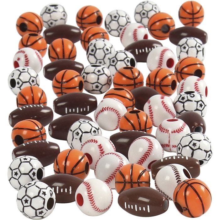 Cuentas deportivas, medidas 11-15 mm, medida agujero 3-4 mm, surtido de colores, 270 gr/ 1 paquete