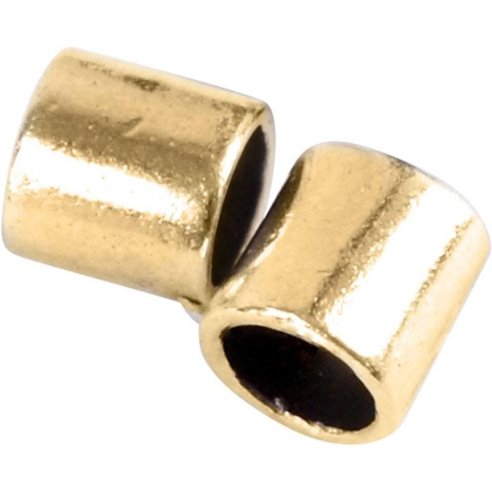 Cuenta en forma tubular, medidas 2x2 mm, medida agujero 1,4 mm, dorado/plateado, 80 ud/ 1 paquete