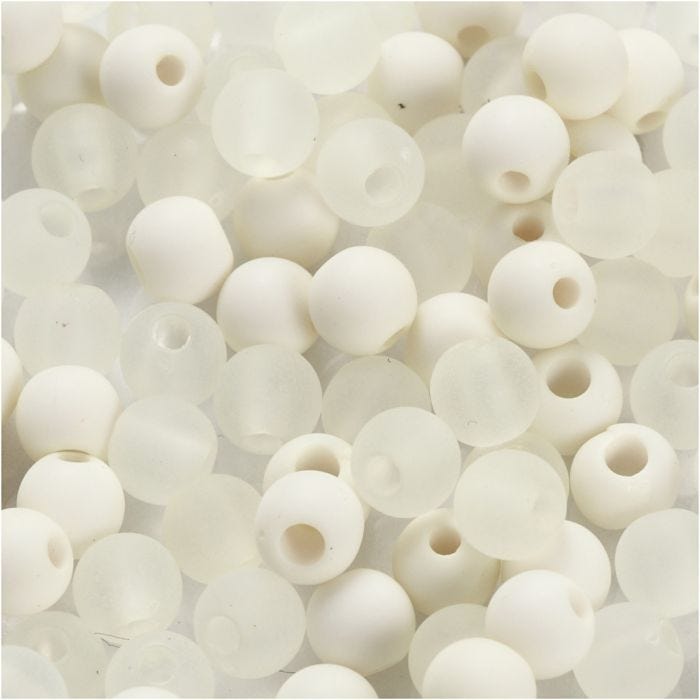 Cuenta de plástico, dia 6 mm, medida agujero 2 mm, crema, 40 gr/ 1 paquete