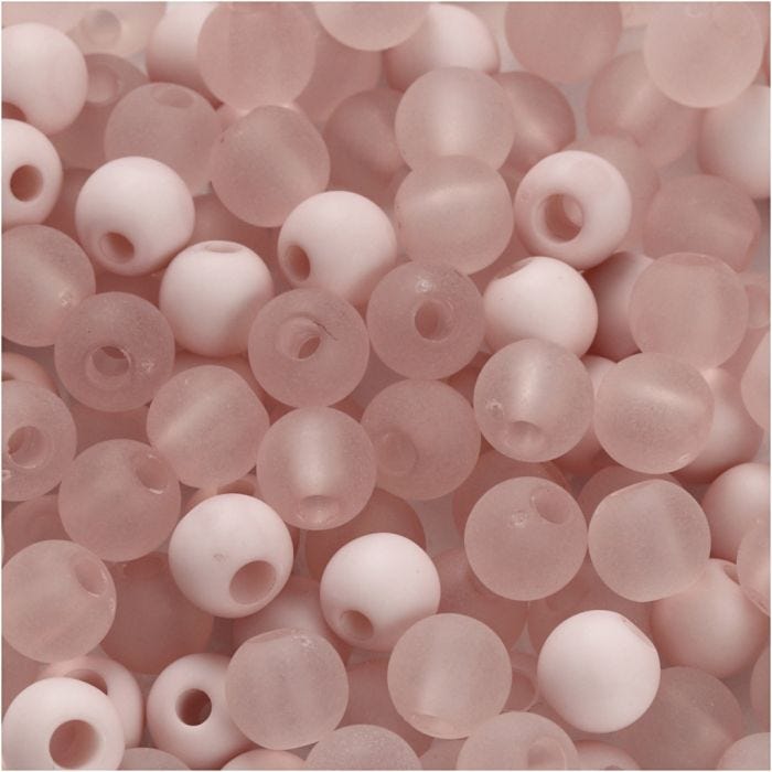 Cuenta de plástico, dia 6 mm, medida agujero 2 mm, rosado, 40 gr/ 1 paquete