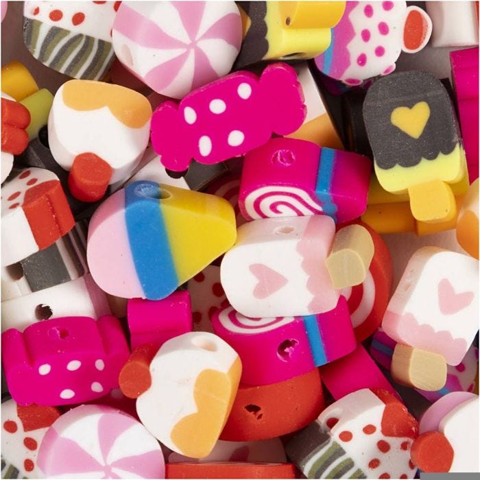 Cuentas con Figuras, Dulces, pasteles y helados, dia 10 mm, medida agujero 1,5 mm, 60 ud/ 1 paquete