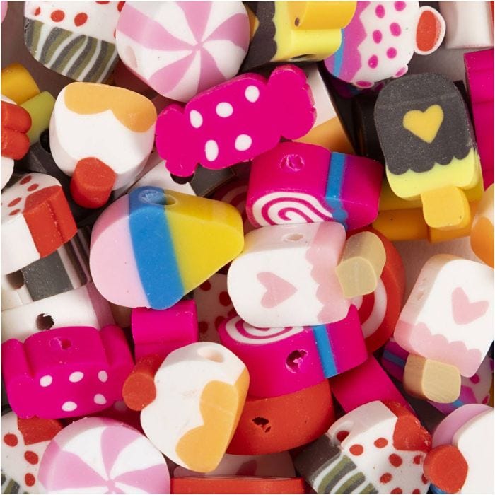 Cuentas con Figuras, Caramelos, pasteles y helados, dia 10 mm, medida agujero 1,5 mm, 200 ud/ 1 paquete