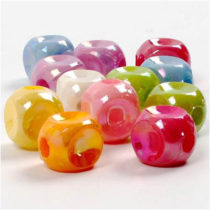 Cuentas con forma de dado, medidas 10x10 mm, medida agujero 4 mm, 60 gr, 125 ml/ 1 paquete