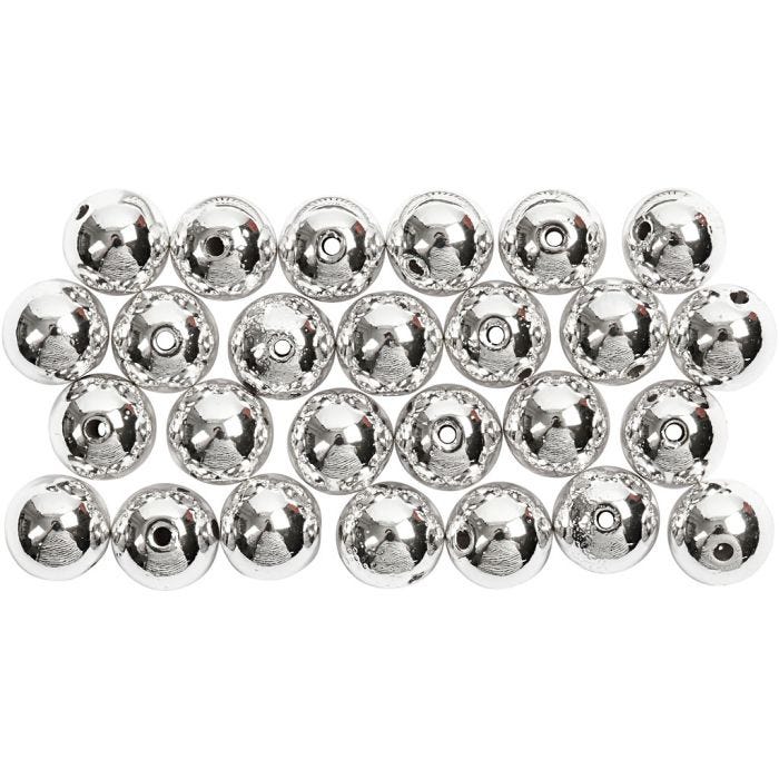 Perlas de Cera, dia 8 mm, medida agujero 1 mm, plata, 50 ud/ 1 paquete