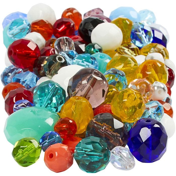 Perlas facetadas, medidas 3-15 mm, medida agujero 0,5-1,5 mm, surtido de colores, 400 gr/ 1 paquete
