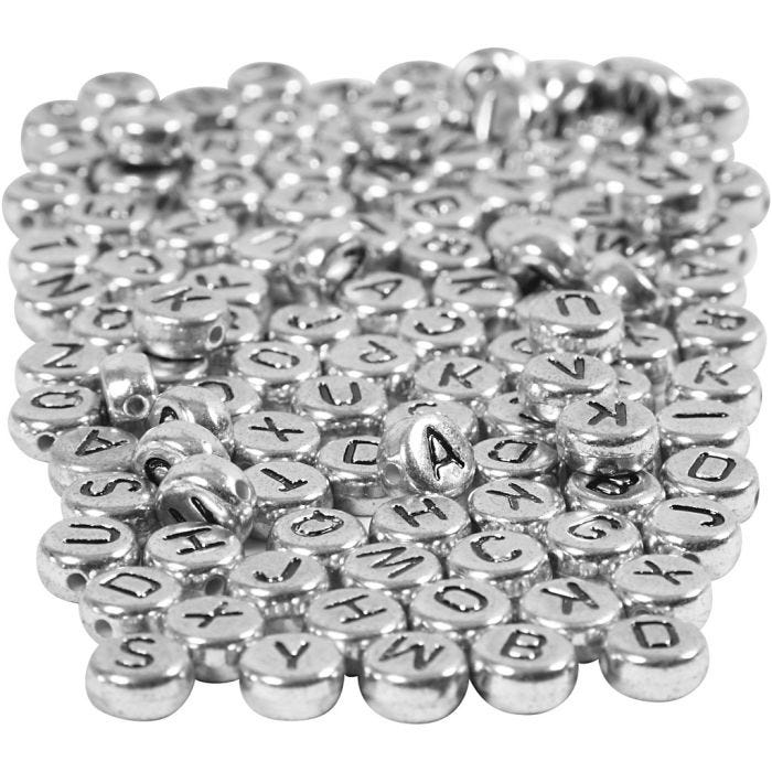 Cuentas de letras y números, dia 7 mm, medida agujero 1,2 mm, plata, 165 gr/ 1 paquete
