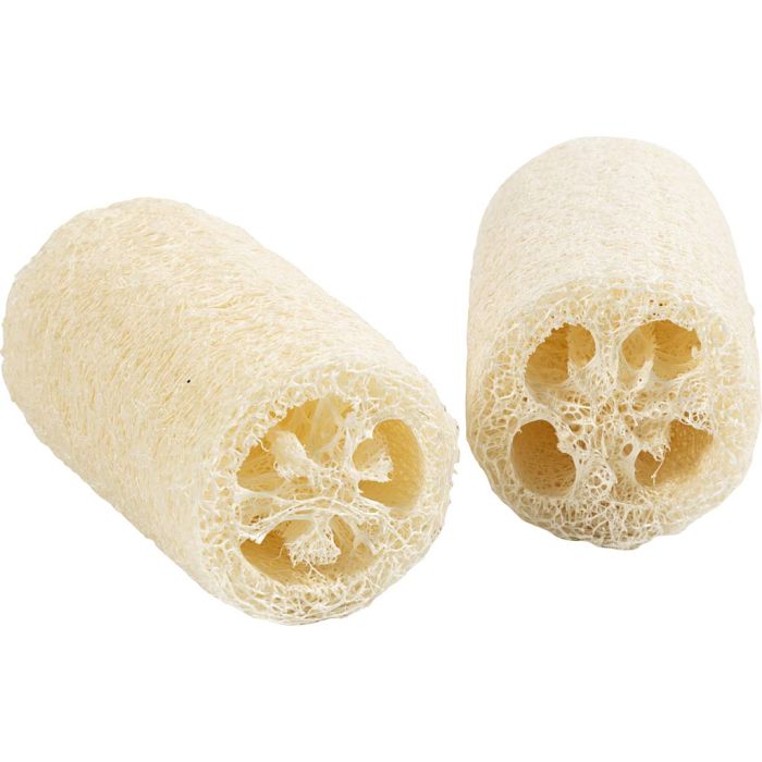 Esponja de luffa natural, L. 10 cm, dia 5,5-8 cm, color natural claro, 2 ud/ 1 paquete