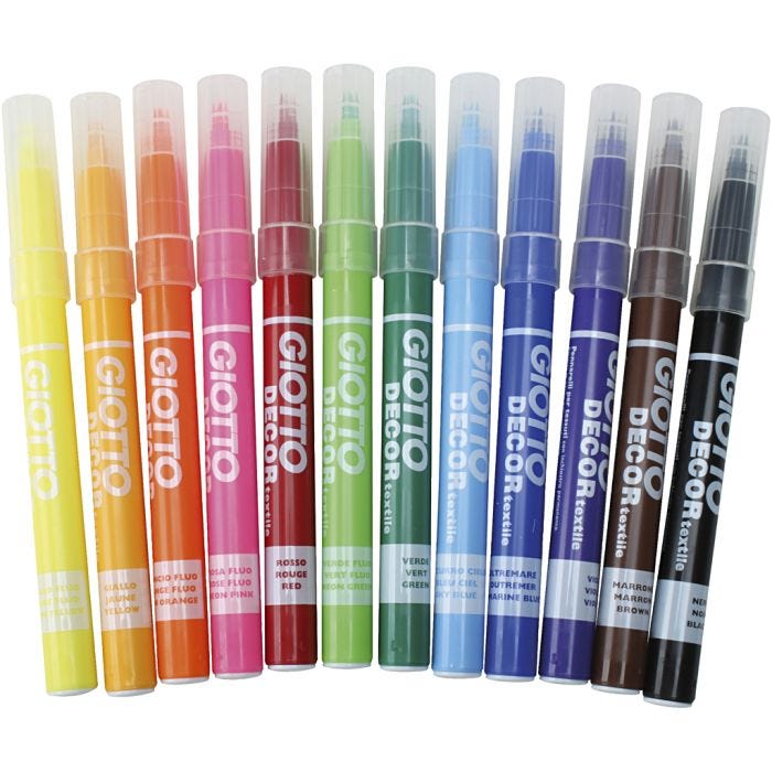 Marcador de Tela GIOTTO, trazo ancho 4 mm, surtido de colores, 12 ud/ 1 paquete