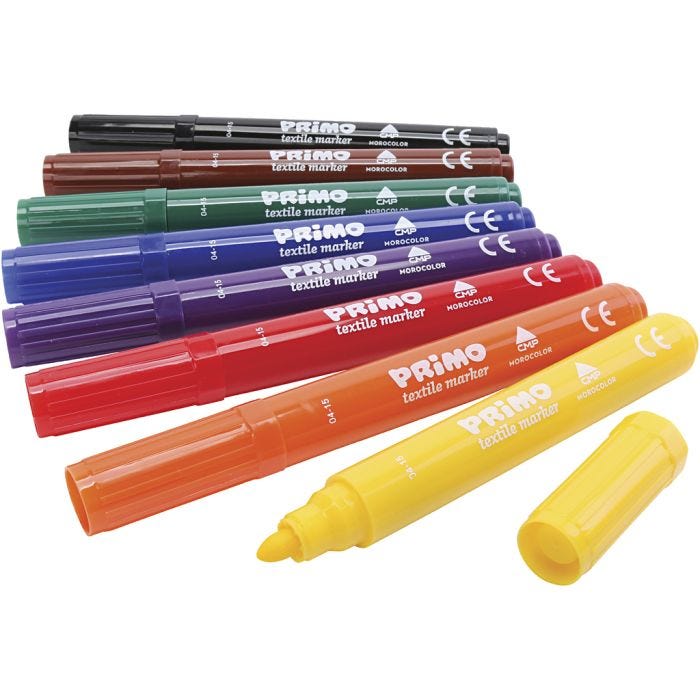 Marcadores de Textiles PRIMO, surtido de colores, 8 ud/ 1 paquete