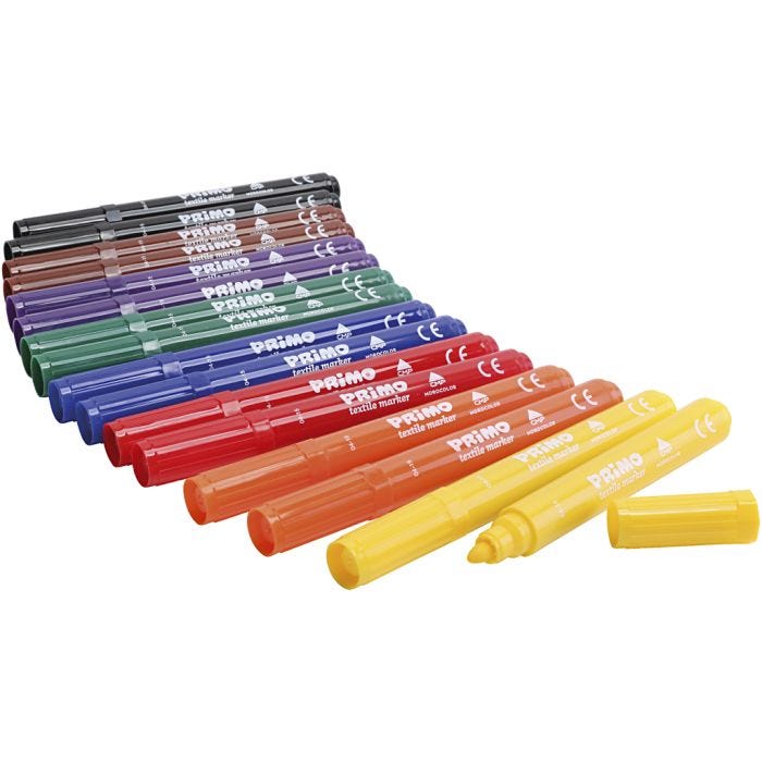 Marcadores de Textiles PRIMO, surtido de colores, 12x8 ud/ 1 paquete