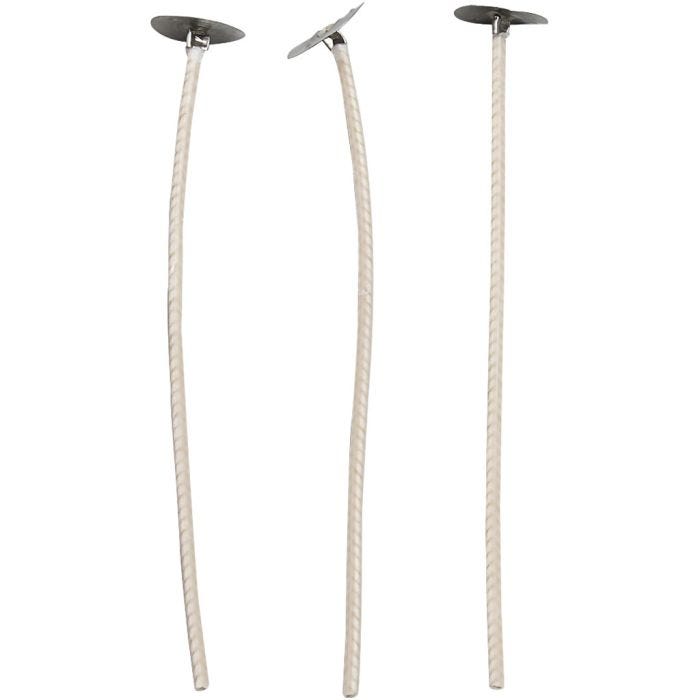 Mechas para velas en recipientes, Apta para recipientes con un diámetro de 20-65 mm, L. 10 cm, grosor 2 mm, 50 ud/ 1 paquete