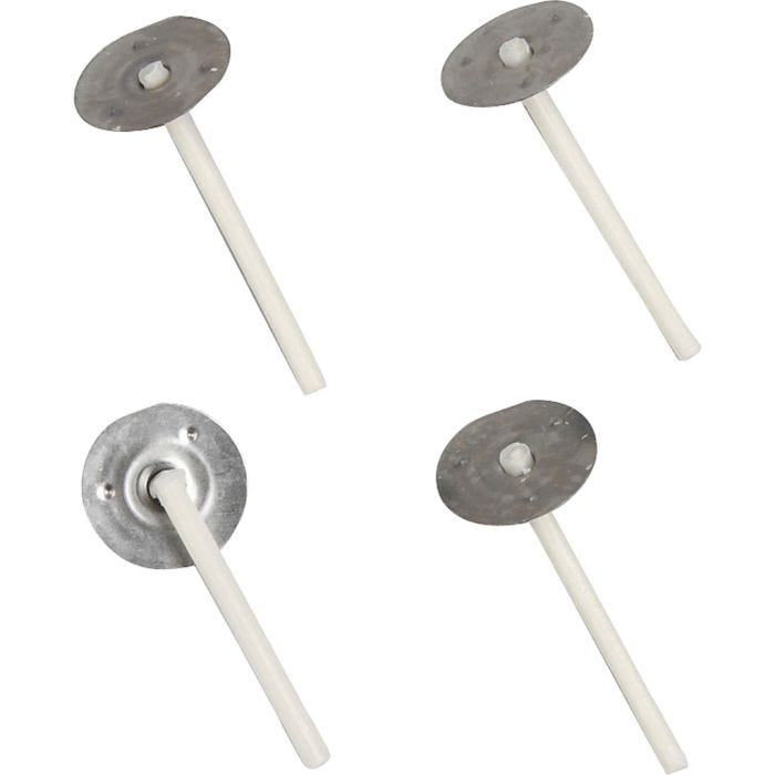Mechas para velas en recipientes, Apta para recipientes con un diámetro de 20-65 mm, L. 3,5 cm, grosor 2 mm, 100 ud/ 1 paquete