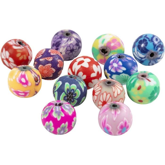 Cuentas de FIMO, dia 10 mm, medida agujero 1 mm, 50 ud/ 1 bolsa