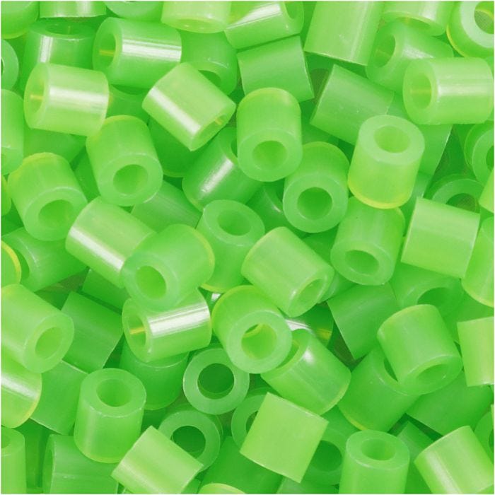 Fuse Beads, medidas 5x5 mm, medida agujero 2,5 mm, medium, verde neón (32237), 1100 ud/ 1 paquete