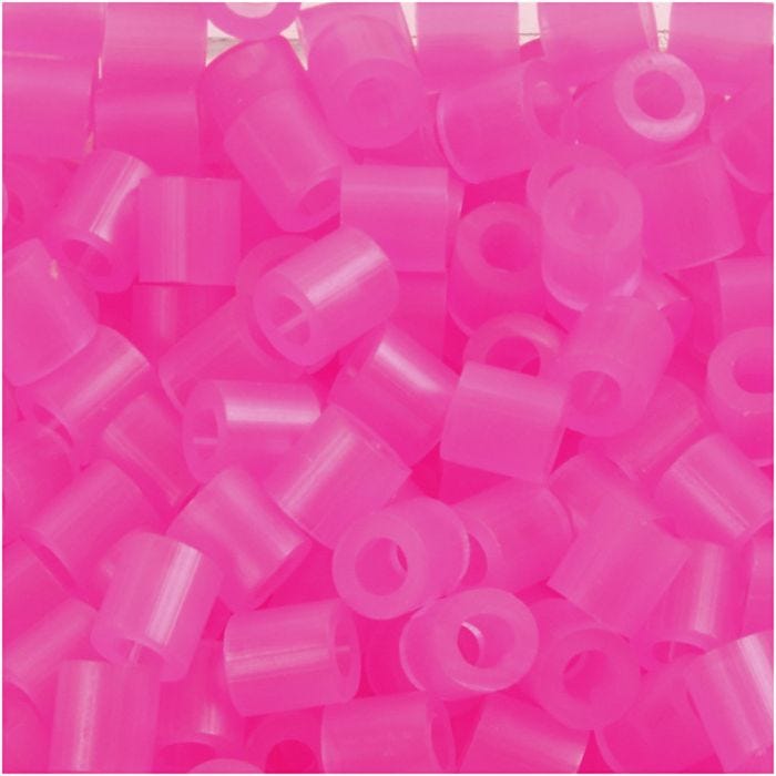 Fuse Beads, medidas 5x5 mm, medida agujero 2,5 mm, medium, rosa neón (32257), 1100 ud/ 1 paquete