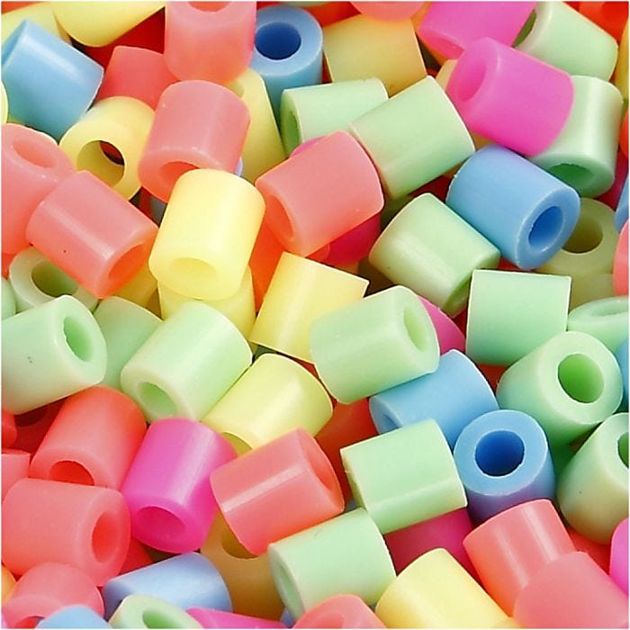 Fuse Beads, medidas 5x5 mm, medida agujero 2,5 mm, medium, colores pastel, 20000 stdas/ 1 cubo
