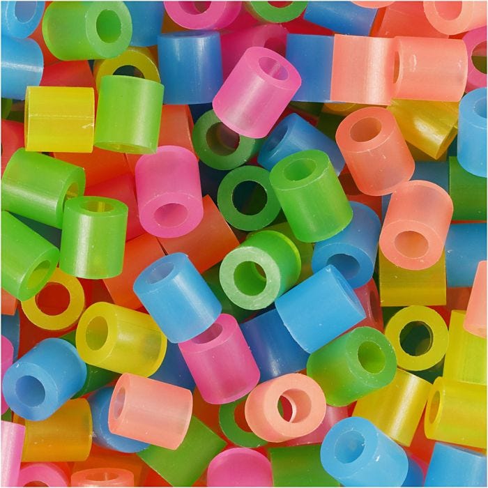 Fuse Beads, medidas 5x5 mm, medida agujero 2,5 mm, medium, colores neón, 20000 stdas/ 1 cubo