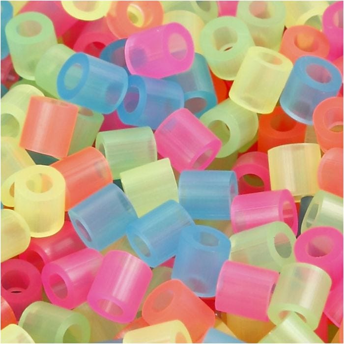Fuse Beads, medidas 5x5 mm, medida agujero 2,5 mm, medium, colores neón, 6000 stdas/ 1 paquete