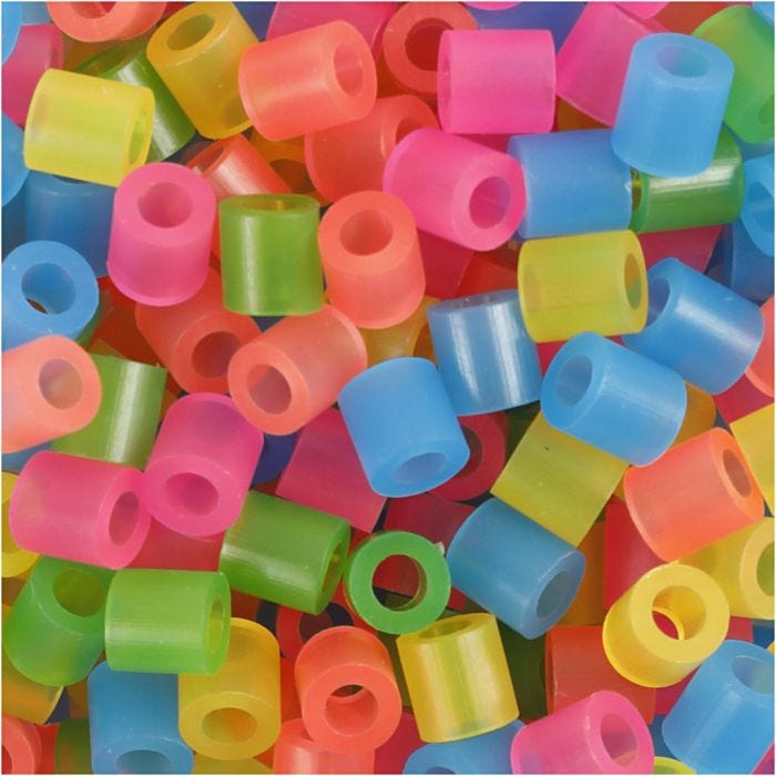 Fuse Beads, medidas 5x5 mm, medida agujero 2,5 mm, medium, colores neón, 1100 stdas/ 1 paquete