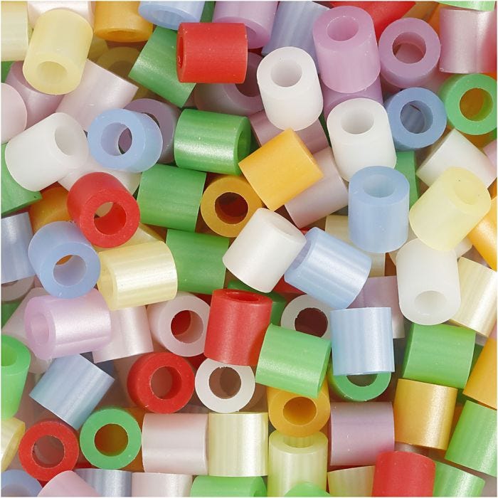 Fuse Beads, medidas 5x5 mm, medida agujero 2,5 mm, medium, madre perla, 5000 stdas/ 1 cubo