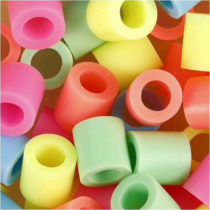 Fuse Beads, medidas 10x10 mm, medida agujero 5,5 mm, JUMBO, colores pastel, 2450 stdas/ 1 cubo