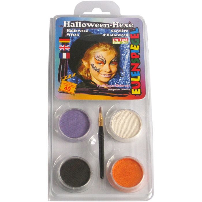 Pintura facial al agua - Motif Set, bruja de halloween, surtido de colores, 1 set