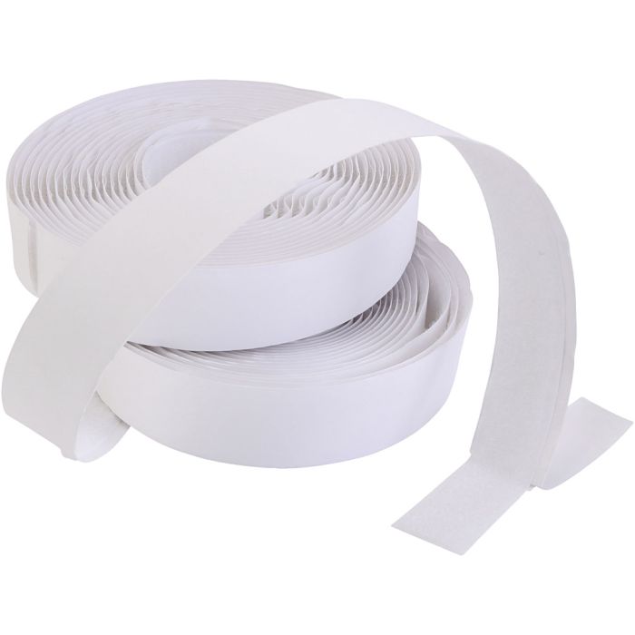Cinta de velcro, autoadhesiva, grosor 2 cm, blanco, 25 m/ 1 paquete