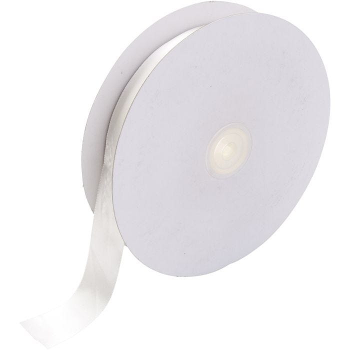 Cinta de satén, A: 25 mm, blanco, 50 m/ 1 rollo