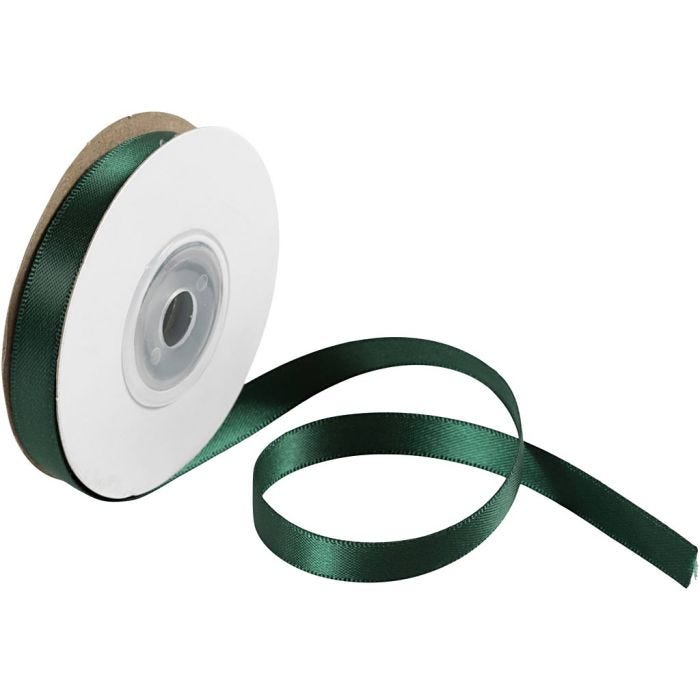 Cinta de satén, A: 10 mm, verde, 30 m/ 1 rollo