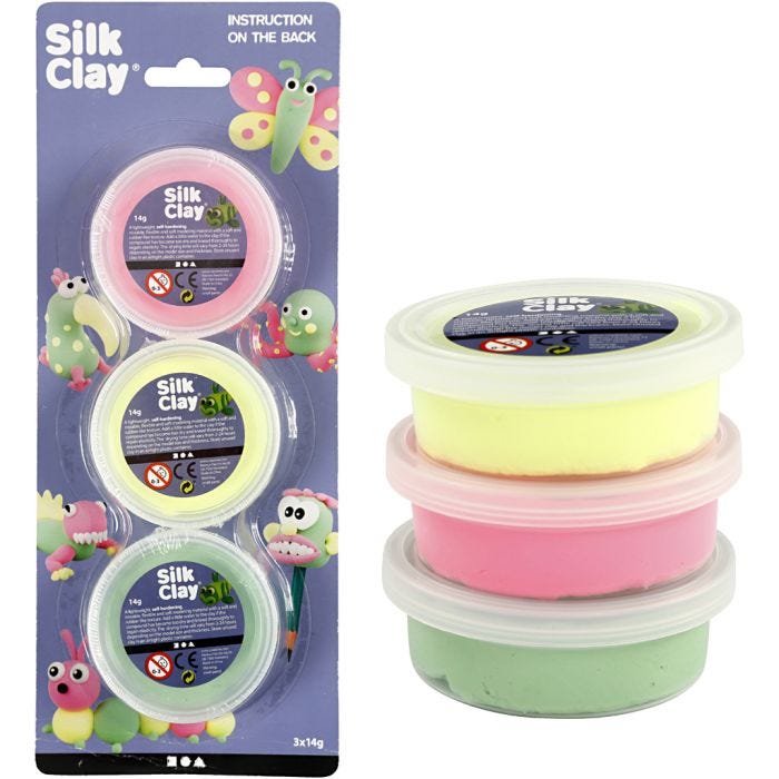 Silk Clay®, verde claro, rosa neón, amarillo neón, 3x14 gr/ 1 paquete