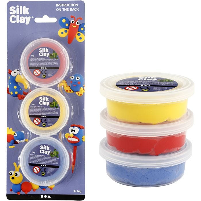 Silk Clay®, azul, rojo, amarillo, 3x14 gr/ 1 paquete