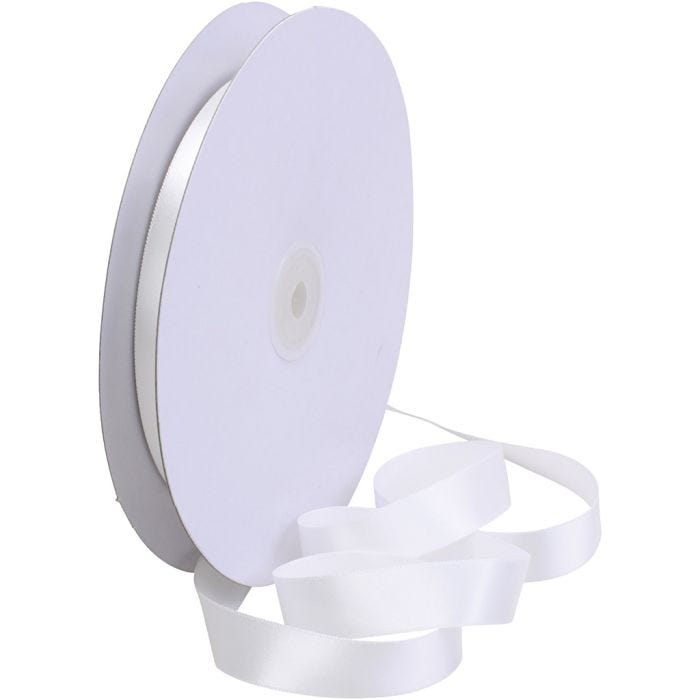 Cinta de satén, A: 15 mm, blanco, 50 m/ 1 rollo