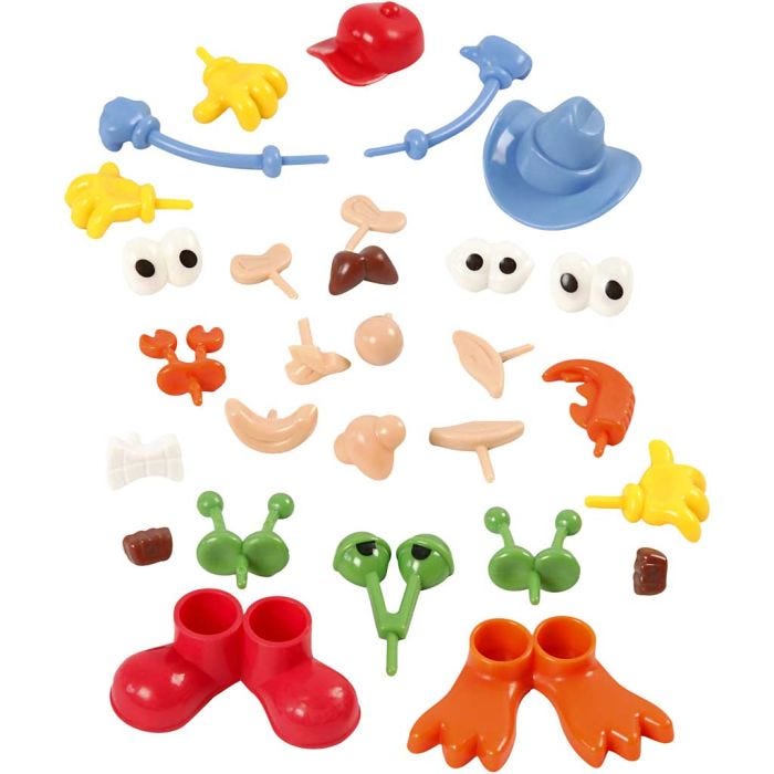 Partes de cuerpo, medidas 0,8-6,8 cm, surtido de colores, 26 ud/ 1 paquete