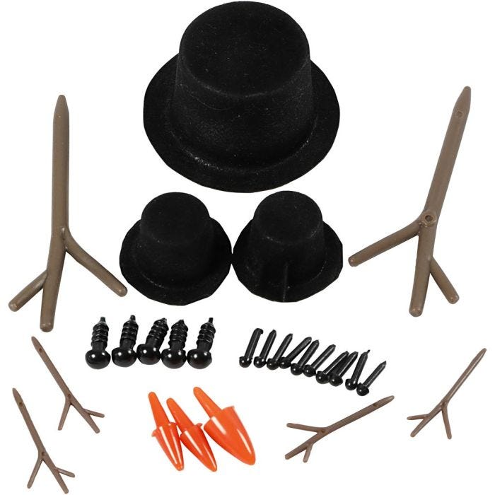Sombreros, narices y ramas, medidas 2,3-7 cm, 3 set/ 1 paquete