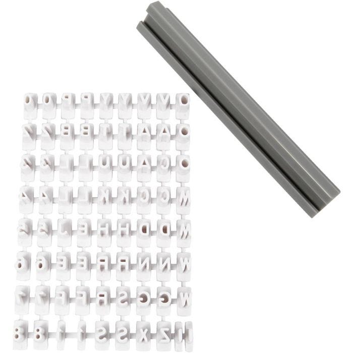 Set de sellos de caucho, Letras, números, 6 mm, blanco, 1 set