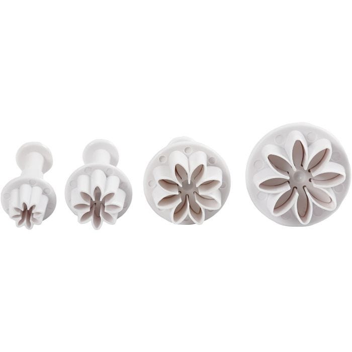 Cortador de galletas con sello, Flor, dia 2,3+2,8+3,6+4,4 cm, blanco, 4 ud/ 1 paquete