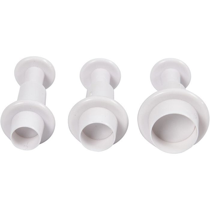 Cortador de galletas con sello, Cículo, dia 1,1+1,3+1,7 cm, blanco, 3 ud/ 1 paquete