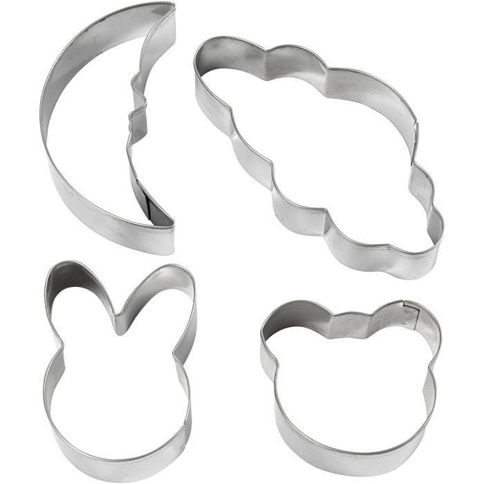 Cortador de galletas, Nube, liebre, oso, luna, A: 10 cm, 4 ud/ 1 paquete
