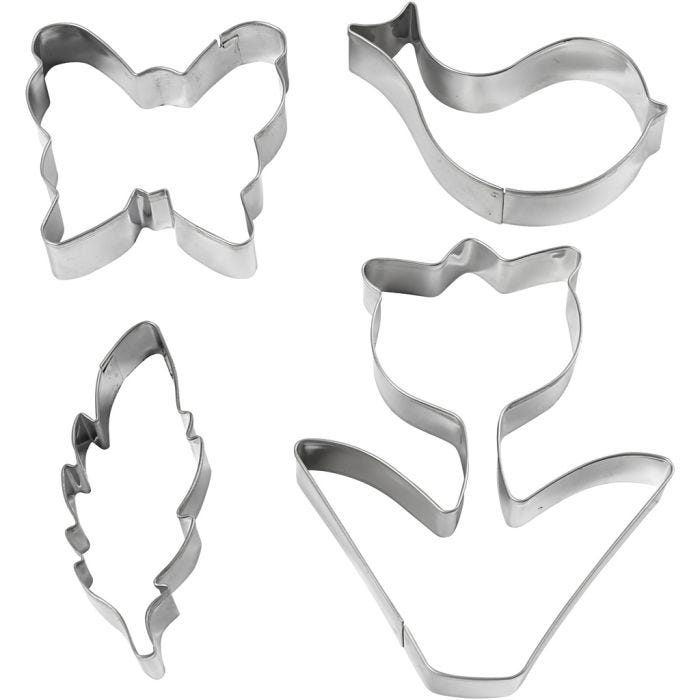 Cortador de galletas, Flor, pájaro, mariposa, pluma, A: 11 cm, 4 ud/ 1 paquete