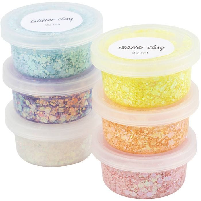 Glitter Clay, colores pastel, 6x20 ml/ 1 paquete