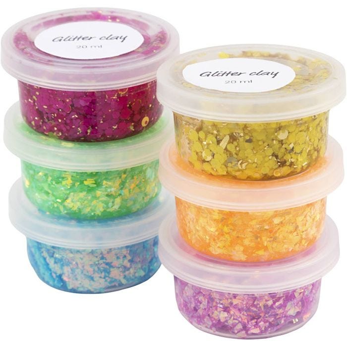 Glitter Clay, colores felices, 6x20 ml/ 1 paquete