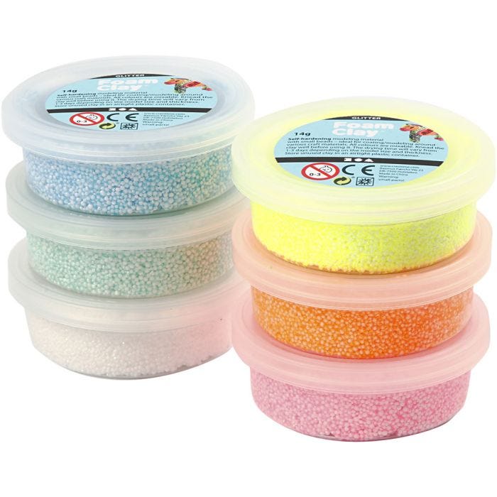 Foam Clay®, purpurina, colores pastel, 6x14gr/ 1 paquete