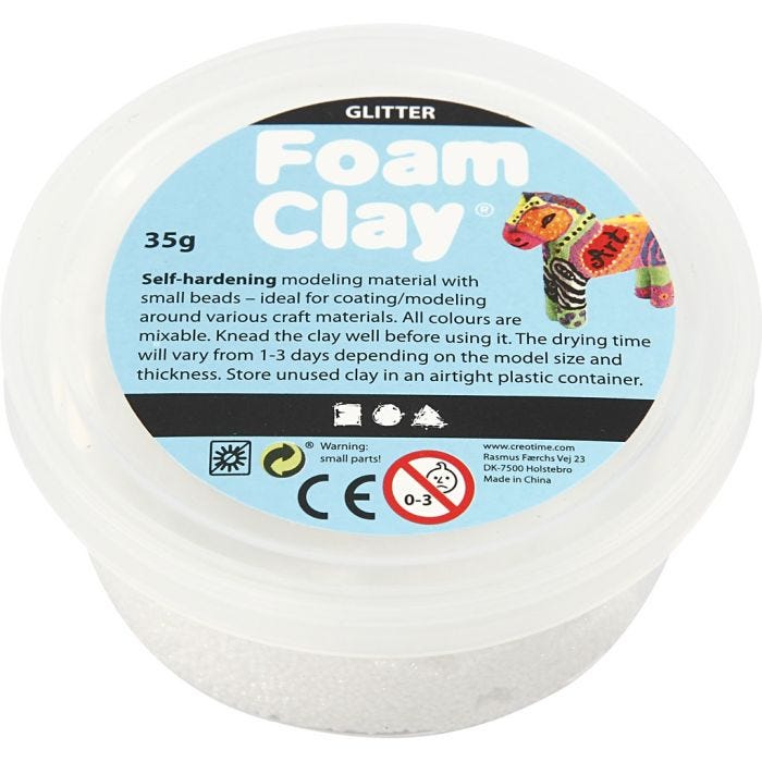 Foam Clay®, purpurina, blanco, 35 gr/ 1 bote
