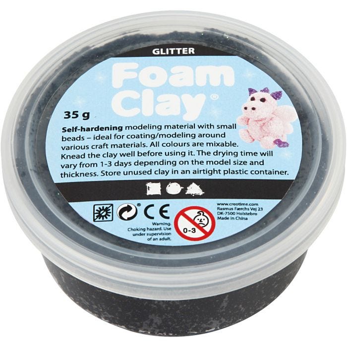 Foam Clay®, negro purpurina, 35 gr/ 1 bote