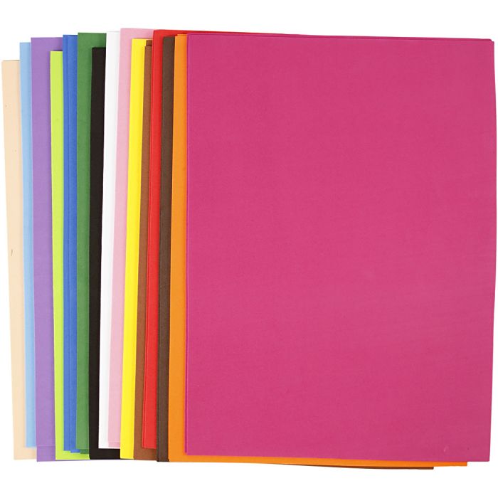 Espuma EVA, A3, hoja 297x420 mm, grosor 2 mm, surtido de colores, 30 hojas stdas/ 1 paquete