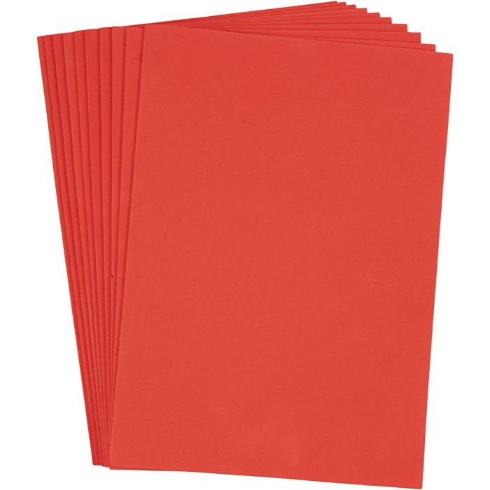 Espuma EVA, A4, hoja 210x297 mm, grosor 2 mm, rojo, 10 hoja/ 1 paquete